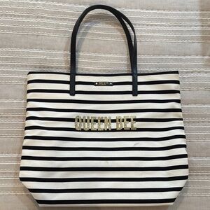 kate spade Black and White Striped "Queen Bee" Tote